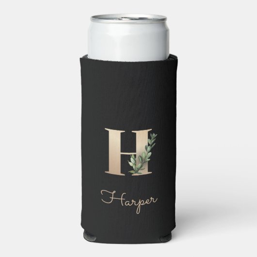 Elegant Botanische monogram Gold Letter H Seltzer Blikjeskoeler (Seltzer Voorkant)