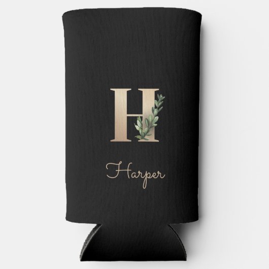 Elegant Botanische monogram Gold Letter H Seltzer Blikjeskoeler (Voorkant)