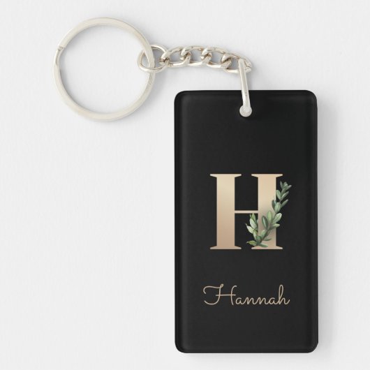 Elegant Botanische monogram Gold Letter H Sleutelhanger (Voorkant)