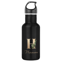 Elegant Botanische monogram Gold Letter H Waterfles