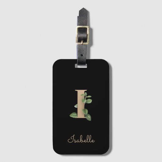 Elegant Botanische Monogram Gold Letter I Bagagelabel (Voorkant (verticaal))