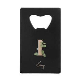 Elegant Botanische Monogram Gold Letter I Creditkaart Flessenopener