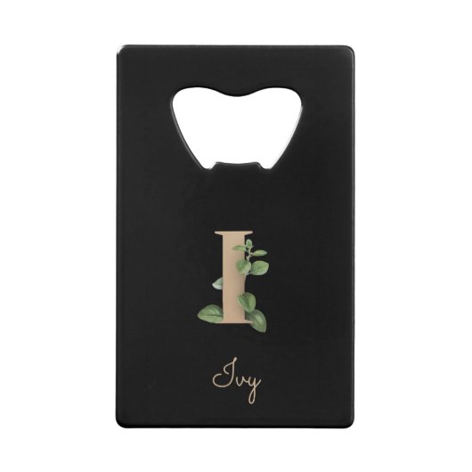 Elegant Botanische Monogram Gold Letter I Creditkaart Flessenopener (Voorkant)