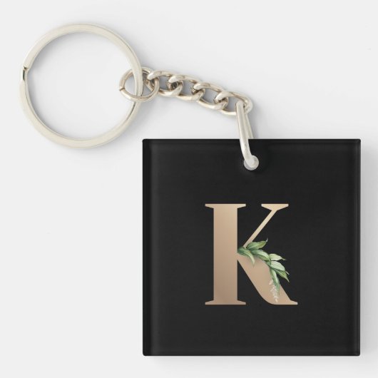 Elegant Botanische monogram Gold Letter K Sleutelhanger (Voorkant)