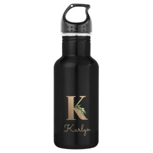 Elegant Botanische monogram Gold Letter K Waterfles