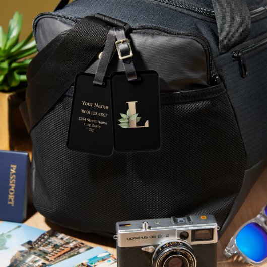 Elegant Botanische monogram Gold Letter L Bagagelabel (Voorkant /achterkant)