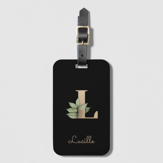 Elegant Botanische monogram Gold Letter L Bagagelabel (Voorkant (verticaal))