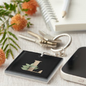Elegant Botanische monogram Gold Letter L Sleutelhanger (Voorkant Rechts)