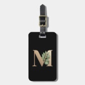 Elegant Botanische monogram Gold Letter M Bagagelabel (Voorkant verticaal)