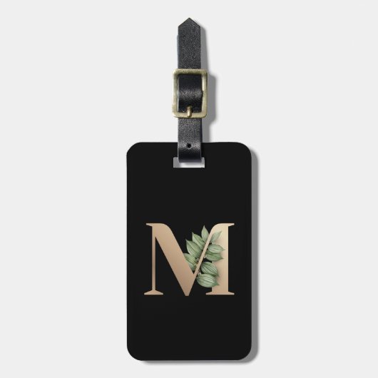 Elegant Botanische monogram Gold Letter M Bagagelabel (Voorkant verticaal)