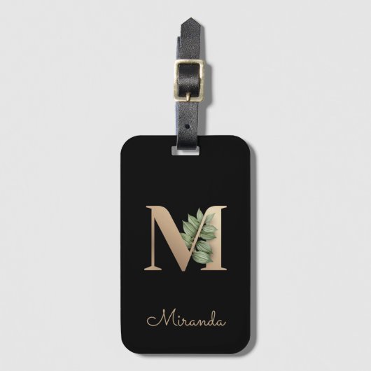 Elegant Botanische monogram Gold Letter M Bagagelabel (Voorkant (verticaal))