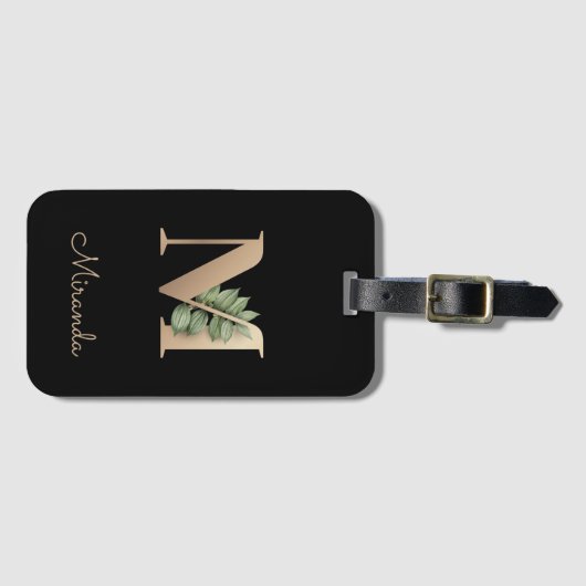 Elegant Botanische monogram Gold Letter M Bagagelabel (Voorkant (horizontaal))
