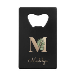 Elegant Botanische monogram Gold Letter M Creditkaart Flessenopener