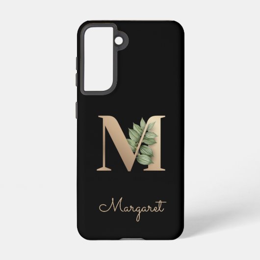 Elegant Botanische monogram Gold Letter M Samsung Galaxy Hoesje (Achterkant)