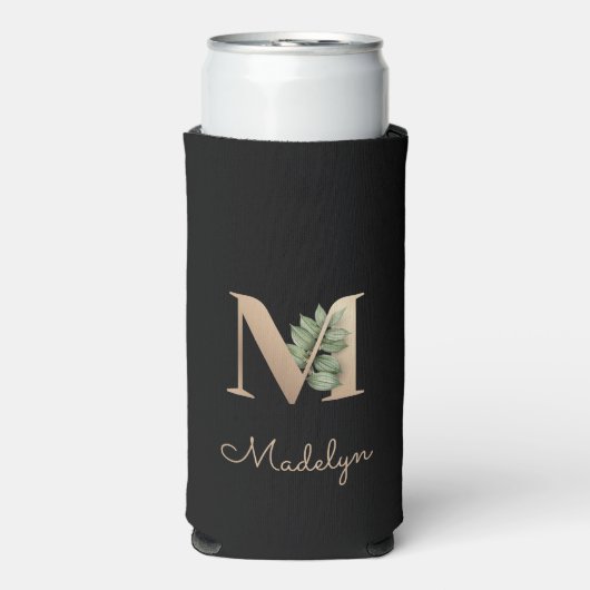 Elegant Botanische monogram Gold Letter M Seltzer Blikjeskoeler (Seltzer Voorkant)