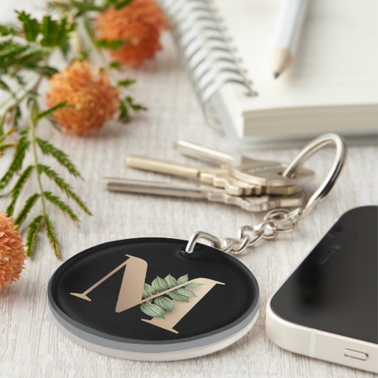 Elegant Botanische monogram Gold Letter M Sleutelhanger (Voorkant Rechts)