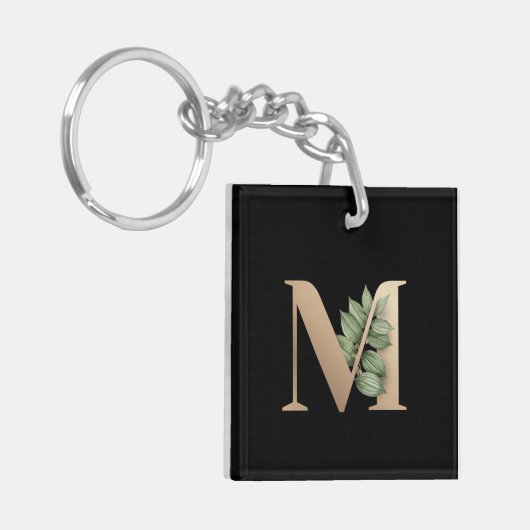 Elegant Botanische monogram Gold Letter M Sleutelhanger (Voorkant Links)