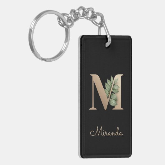 Elegant Botanische monogram Gold Letter M Sleutelhanger (Voorkant Links)