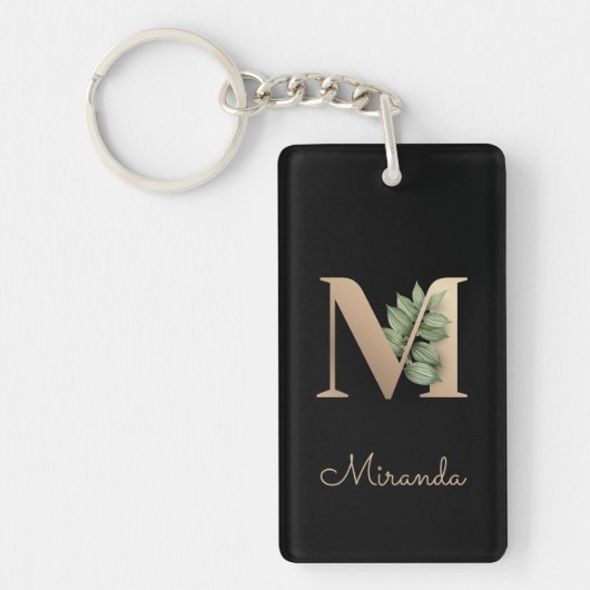 Elegant Botanische monogram Gold Letter M Sleutelhanger (Voorkant)
