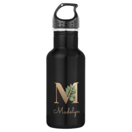 Elegant Botanische monogram Gold Letter M Waterfles