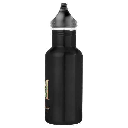 Elegant Botanische monogram Gold Letter M Waterfles (Rechts)