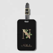 Elegant Botanische monogram Gold Letter N Bagagelabel (Voorkant (verticaal))