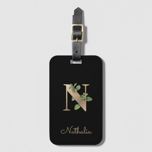 Elegant Botanische monogram Gold Letter N Bagagelabel (Voorkant (verticaal))