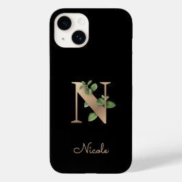 Elegant Botanische monogram Gold Letter N Case-Mate iPhone 14 Hoesje