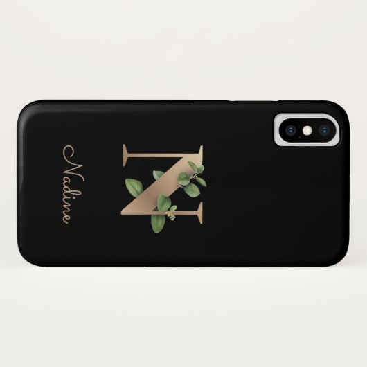 Elegant Botanische monogram Gold Letter N Case-Mate iPhone Case (Achterkant (horizontaal))