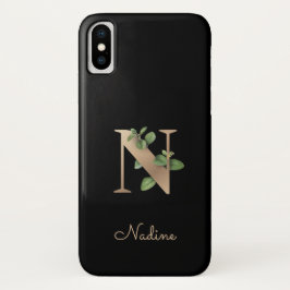 Elegant Botanische monogram Gold Letter N Case-Mate iPhone Case
