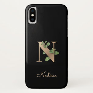 Elegant Botanische monogram Gold Letter N Case-Mate iPhone Case