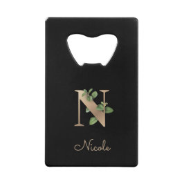 Elegant Botanische monogram Gold Letter N Creditkaart Flessenopener