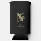 Elegant Botanische monogram Gold Letter N Seltzer Blikjeskoeler (Voorkant)