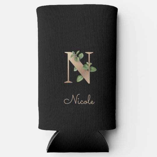 Elegant Botanische monogram Gold Letter N Seltzer Blikjeskoeler (Voorkant)