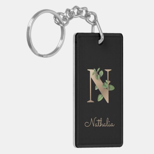 Elegant Botanische monogram Gold Letter N Sleutelhanger (Voorkant Links)