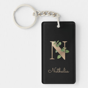 Elegant Botanische monogram Gold Letter N Sleutelhanger