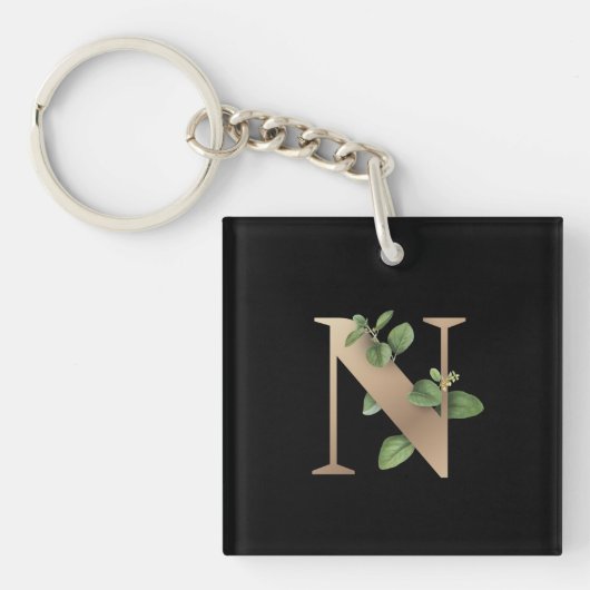 Elegant Botanische monogram Gold Letter N Sleutelhanger (Voorkant)