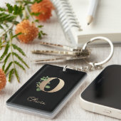 Elegant Botanische monogram Gold Letter O Sleutelhanger (Voorkant Rechts)