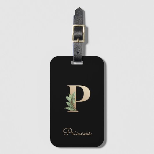 Elegant Botanische monogram Gold Letter P Bagagelabel (Voorkant (verticaal))