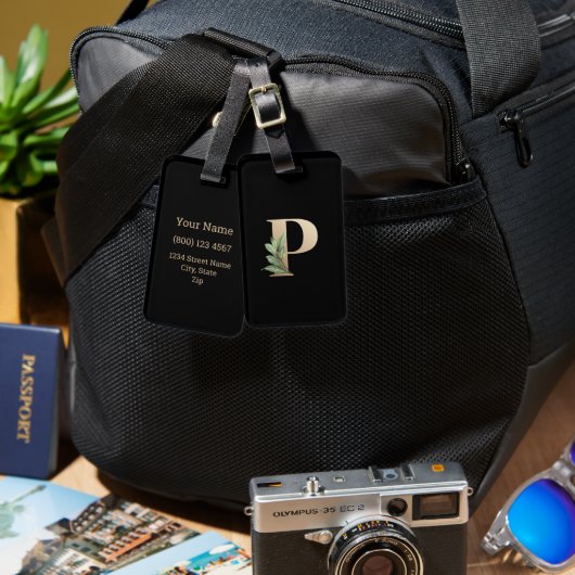 Elegant Botanische monogram Gold Letter P Bagagelabel (Voorkant /achterkant)