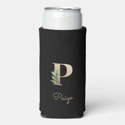 Elegant Botanische monogram Gold Letter P Seltzer Blikjeskoeler (Seltzer Voorkant)