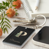 Elegant Botanische monogram Gold Letter P Sleutelhanger (Voorkant Rechts)