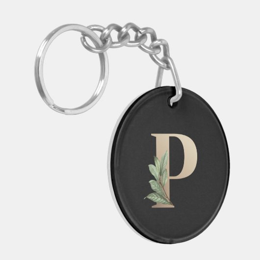 Elegant Botanische monogram Gold Letter P Sleutelhanger (Voorkant Links)
