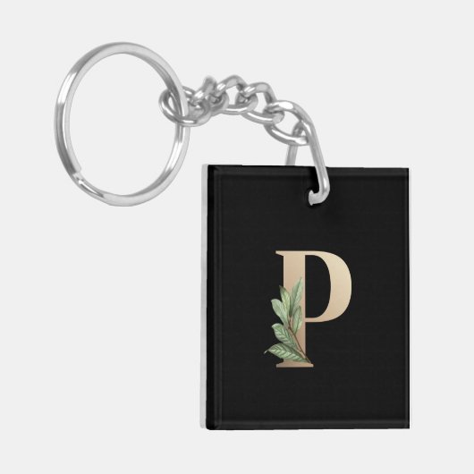 Elegant Botanische monogram Gold Letter P Sleutelhanger (Voorkant Links)