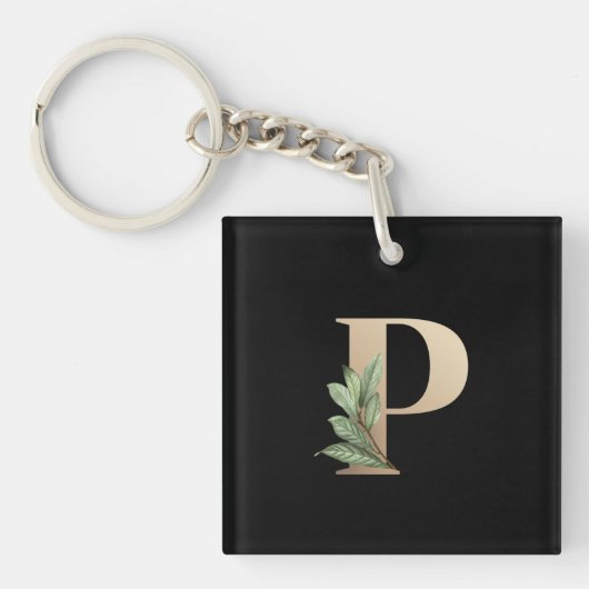 Elegant Botanische monogram Gold Letter P Sleutelhanger (Voorkant)