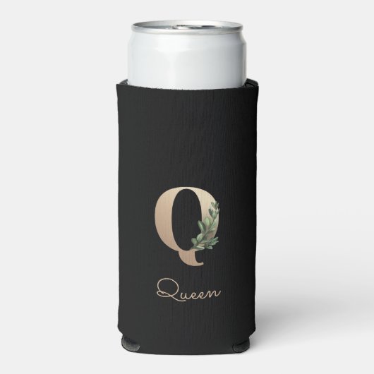 Elegant Botanische monogram Gold Letter Q Seltzer Blikjeskoeler (Seltzer Voorkant)