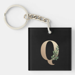 Elegant Botanische monogram Gold Letter Q Sleutelhanger