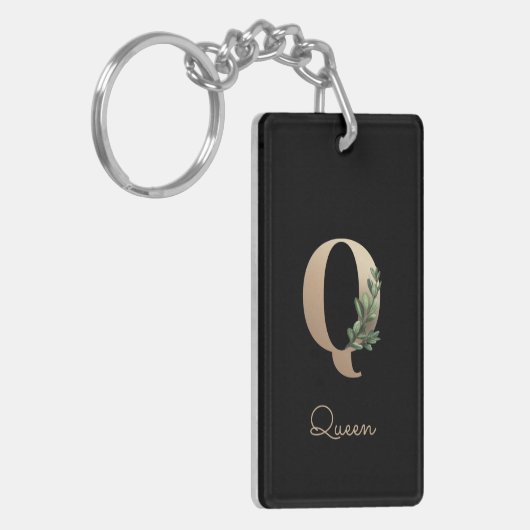 Elegant Botanische monogram Gold Letter Q Sleutelhanger (Voorkant Links)
