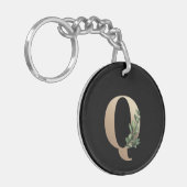 Elegant Botanische monogram Gold Letter Q Sleutelhanger (Voorkant Links)