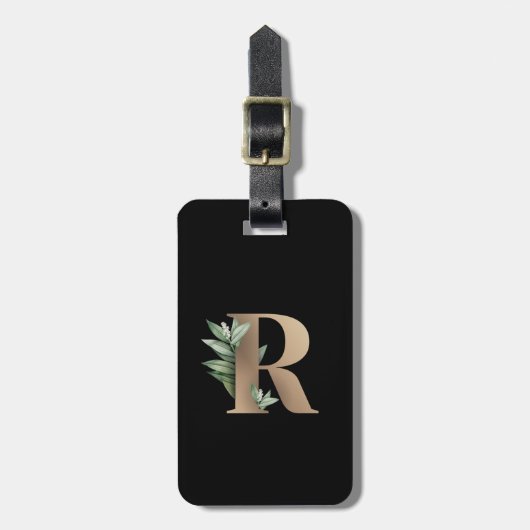 Elegant Botanische monogram Gold Letter R Bagagelabel (Voorkant verticaal)